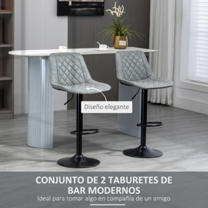 Juego de 2 Taburetes de Bar Giratorios, Taburetes Altos de Cocina con Altura Ajustable 86-106 cm, Sillas Altas de Cocina, Tapizada en Cuero Sintético, Respaldo y Reposapiés, Gris
