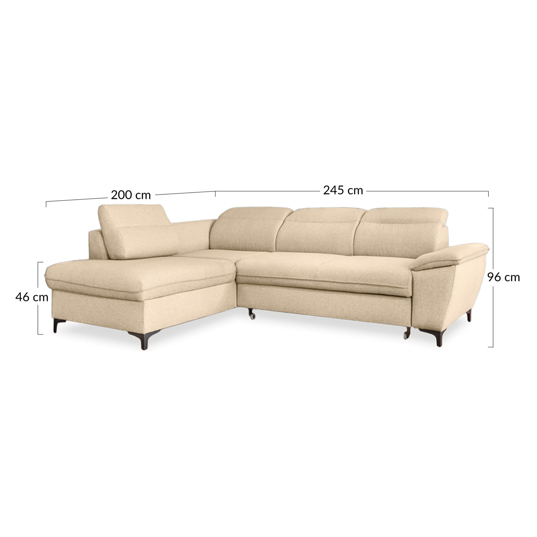 Clever - canapé d'angle gauche - 5 places - convertible avec coffre et têtières - en tissu - Beige