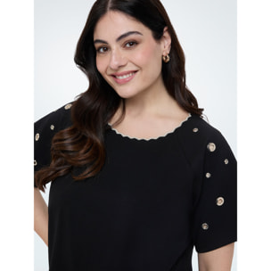 Fiorella Rubino - T-shirt con scollo smerlato e occhielli - Nero