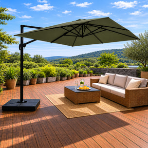Parasol rectangulaire 3x4 déporté rotatif vert en aluminium GHAZIE
