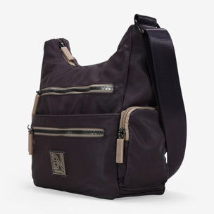 Bolso bandolera burdeos con cremalleras beige