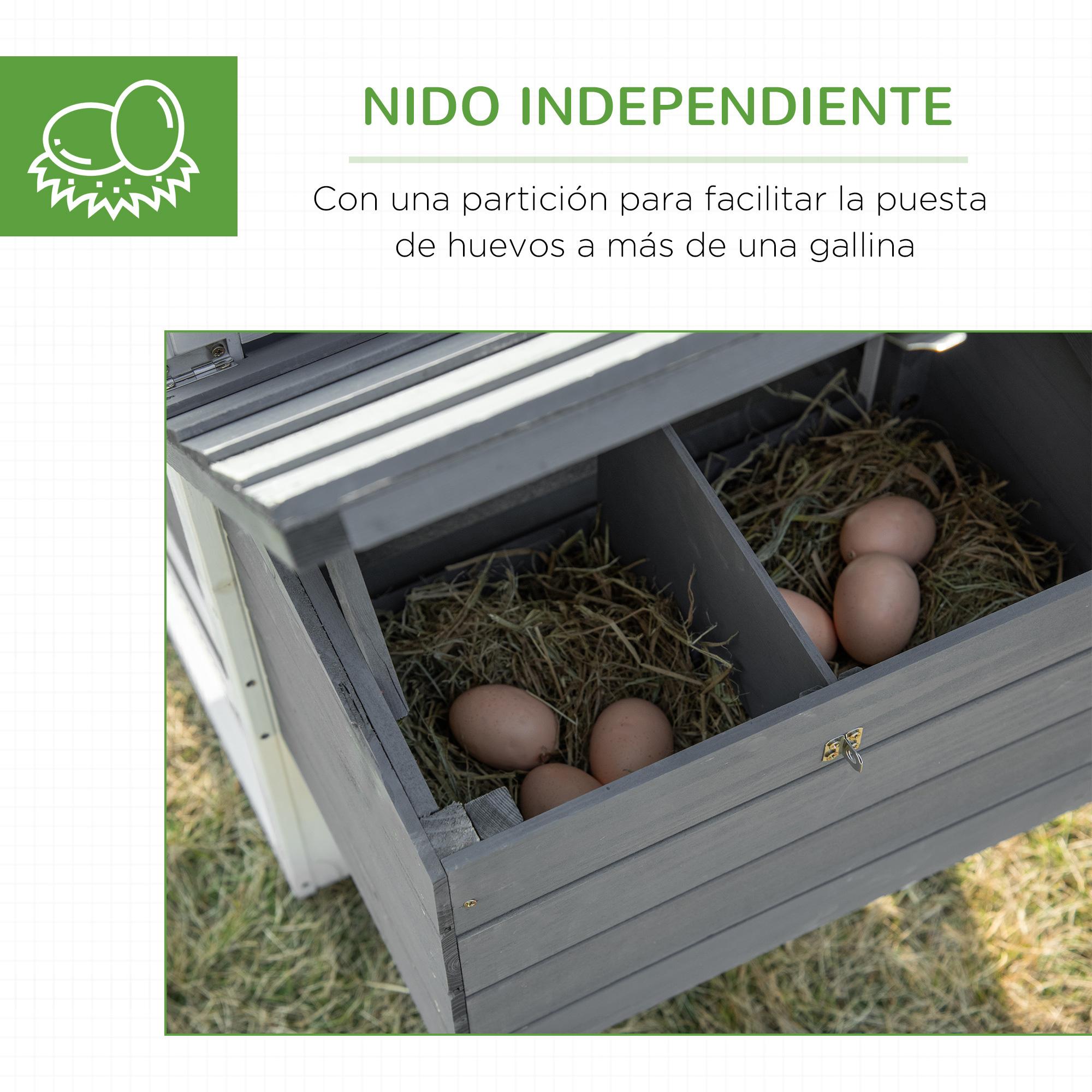 Gallinero de Madera para Exterior Jaula para 2-3 Gallineras con 2 Corrales de Alambre Techo Abrible Caja Nido Bandeja Extraíble y Rampa 150,5x54x87 cm Gris