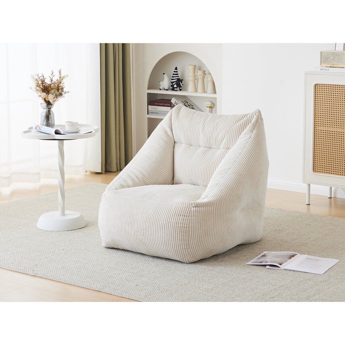 Pouf en velours côtelé "Medellin" - Beige - 85 x 85 x 72 cm