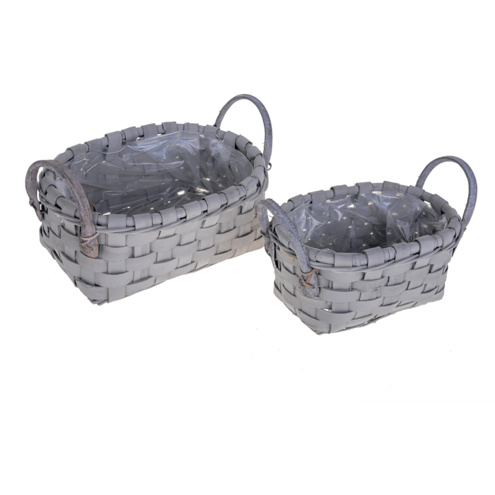 Set Di 2 Cesto Ovale In Vimini. Larghezza 30 Cm - Pezzi 1 - 30X19X23cm - Colore: Grigio - Bianchi Dino - Cesti Ovali E Rotondi C/S Manico