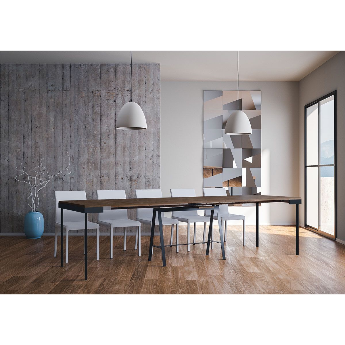 Consolle allungabile 90x40/300 cm Banco Evolution Noce telaio Antracite.