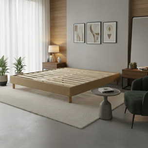 Lit Déco Cancun | Cadre à lattes | Robustesse et confort | Montage simple rapide | Bouclette | Camel