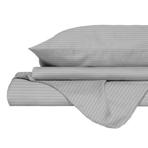 PARURE COPRIPIUMINO SATIN STRIPES, 100% Raso di Poliestere, Made in Italy, No Stiro - GRIGIO