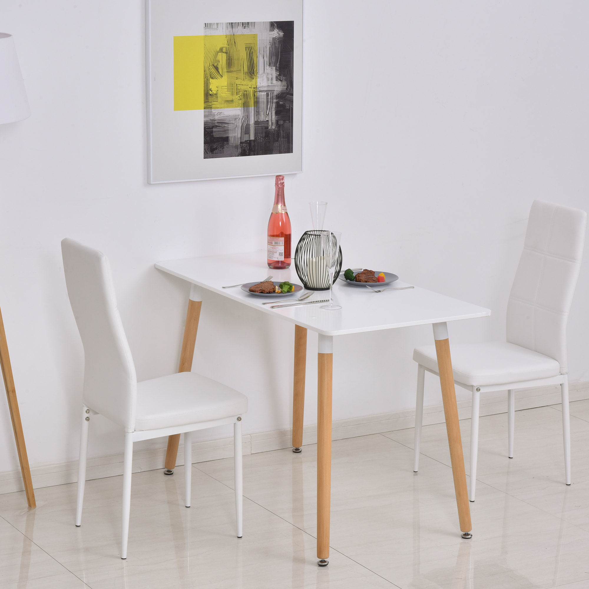 Mesa de Comedor Nórdico de Metal y Maderab 120x60x75cm Blanco