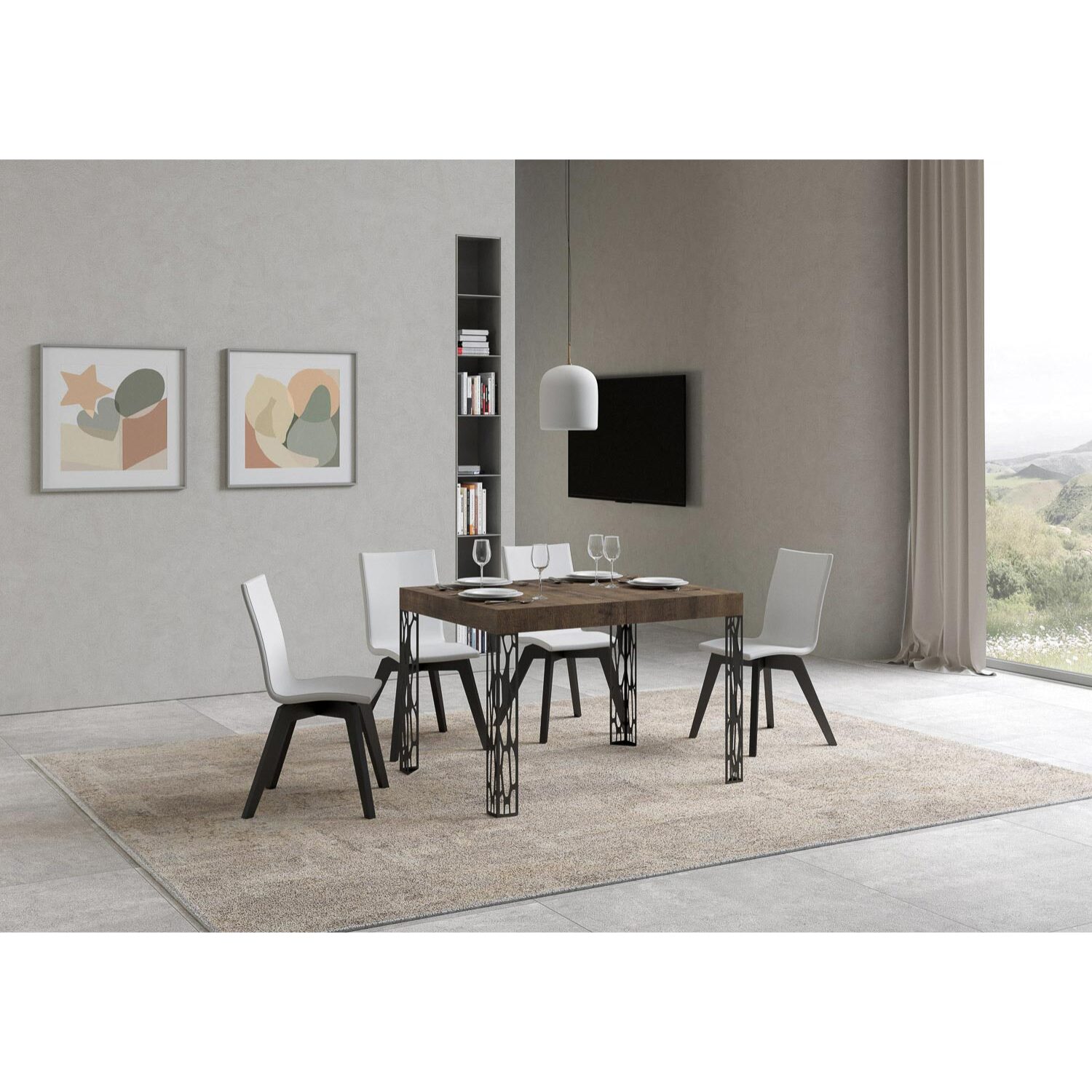 Table extensible 80x120/204 cm Ghibli Noyer cadre Anthracite