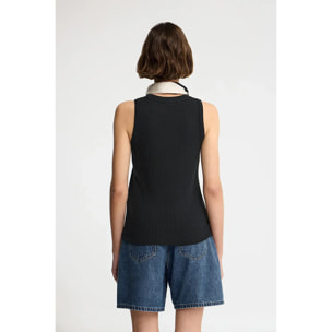 Camiseta sin mangas negra de canalé con corte slim y bordado Rigby Go