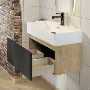 Conjunto de Baño Zel | Mueble Suspendido | 70 cm Negro | Un Cajón | Lavabo Encastrado | No incluye Espejo | Mueble Montado| Alday