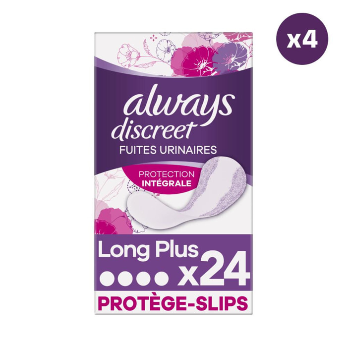 4x24 Protège-Slips pour Fuites Urinaires Always Discreet Protection Intégrale Long Plus