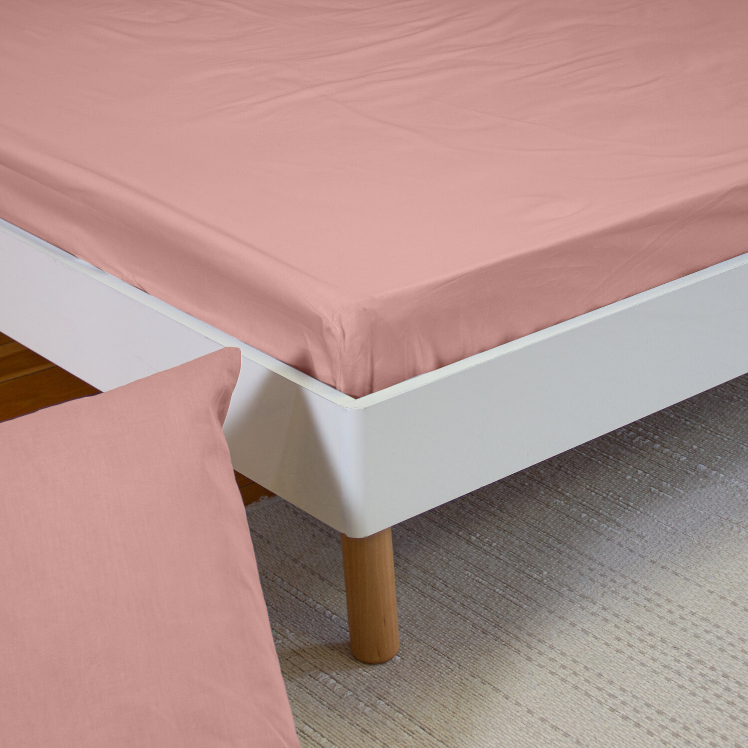Drap housse percale de coton 65 fils uni - rose thé