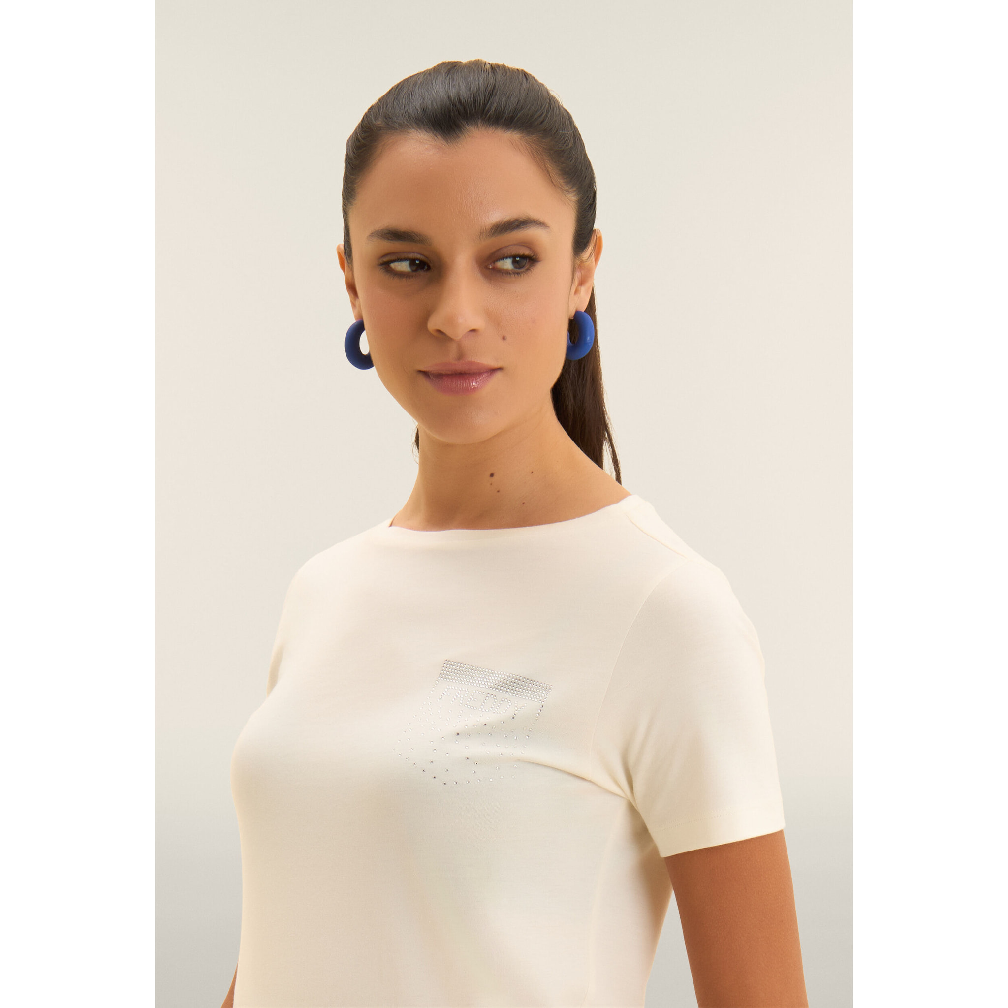 T-shirt manica corta con strass a forma di taschino FREDDY