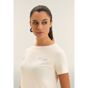 T-shirt manica corta con strass a forma di taschino FREDDY