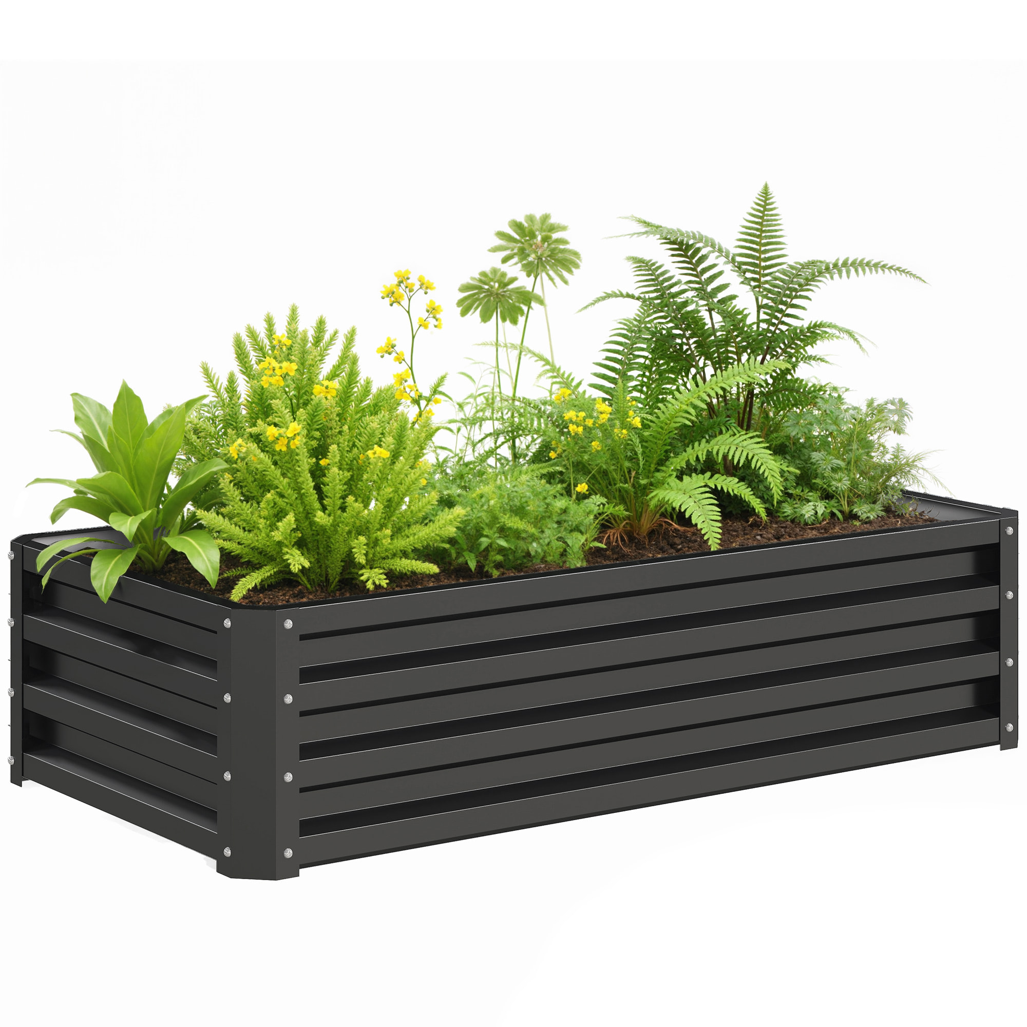 Jardinera Exterior Grande de Acero Galvanizado, Huerto Urbano Elevado para Cultivar Plantas, Flores, Hierba, Macetero Exterior Rectangular con Fondo Abierto, 120x60x30,5 cm, Gris