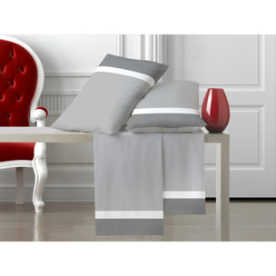 Completo letto doppia balza RASO IPERSAN Puro Cotone Grigio SC/Bianco fondo Grigio