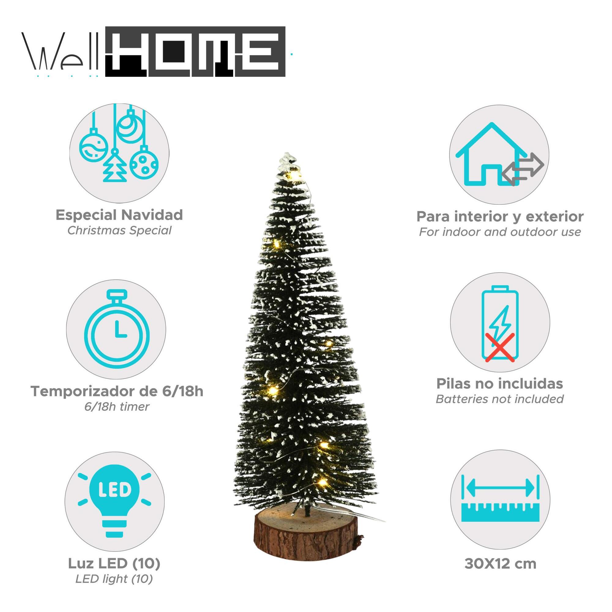 árbol navideño con 10 luces led blancas cálidas y temporizador - 12x12x30cm