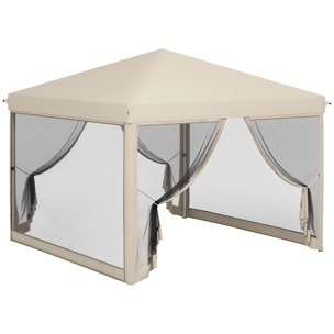 Carpa Plegable 3x3 para Exterior Cenador de Jardín Portátil con Mosquiteras Bolsa de Transporte Marco de Acero y Tela Oxford Resistente para Fiestas Camping Beige