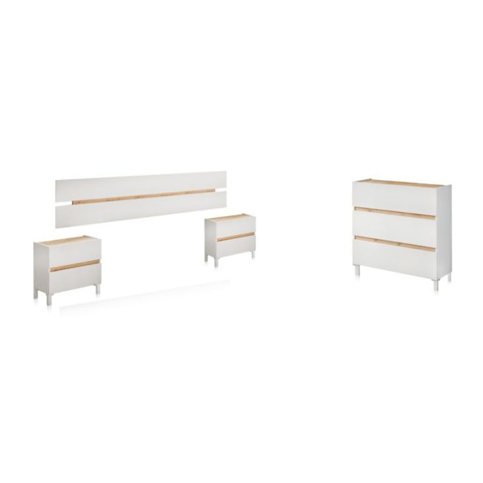 Dormitorio Ezra 3C Blanco Artik (Blanco Mate) - Roble Nodi