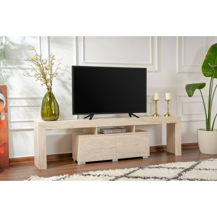 Mobile porta TV Andarna, Credenza da soggiorno, Armadio basso per TV, Base parete attrezzata, 180x31 h50 cm, Beige