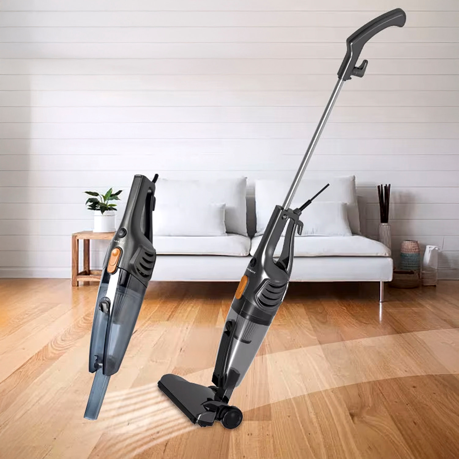 Aspiradora con cable de 5M y 1000W de potencia. Filtro HEPA lavable y reutilizable.