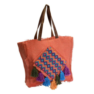 Borsa in juta arancione con pon pon cm43xh37x14