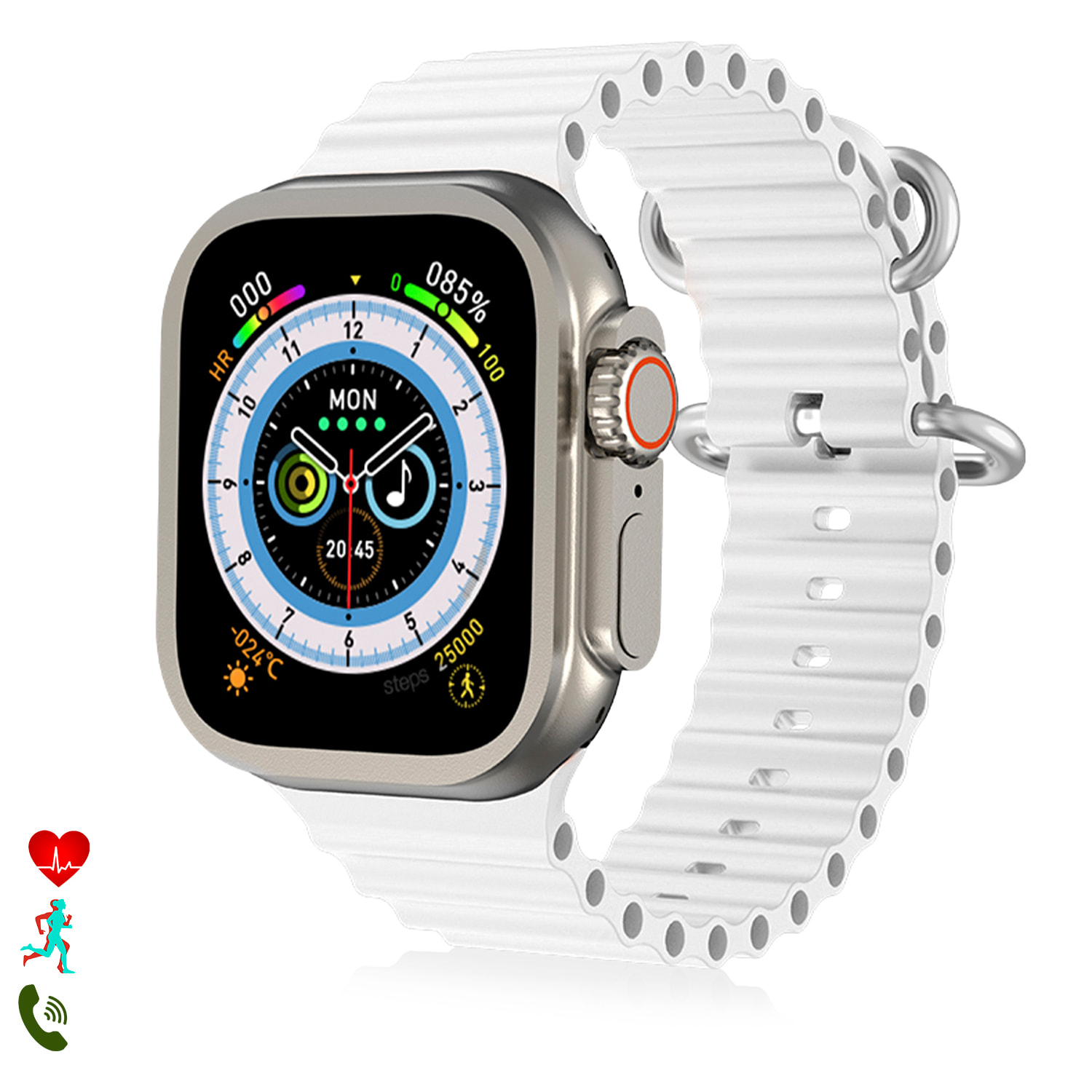 Smartwatch J68+ modos de deporte y sensores de salud, avisos de notificaciones y llamadas bluetooth. Corona multifunción.