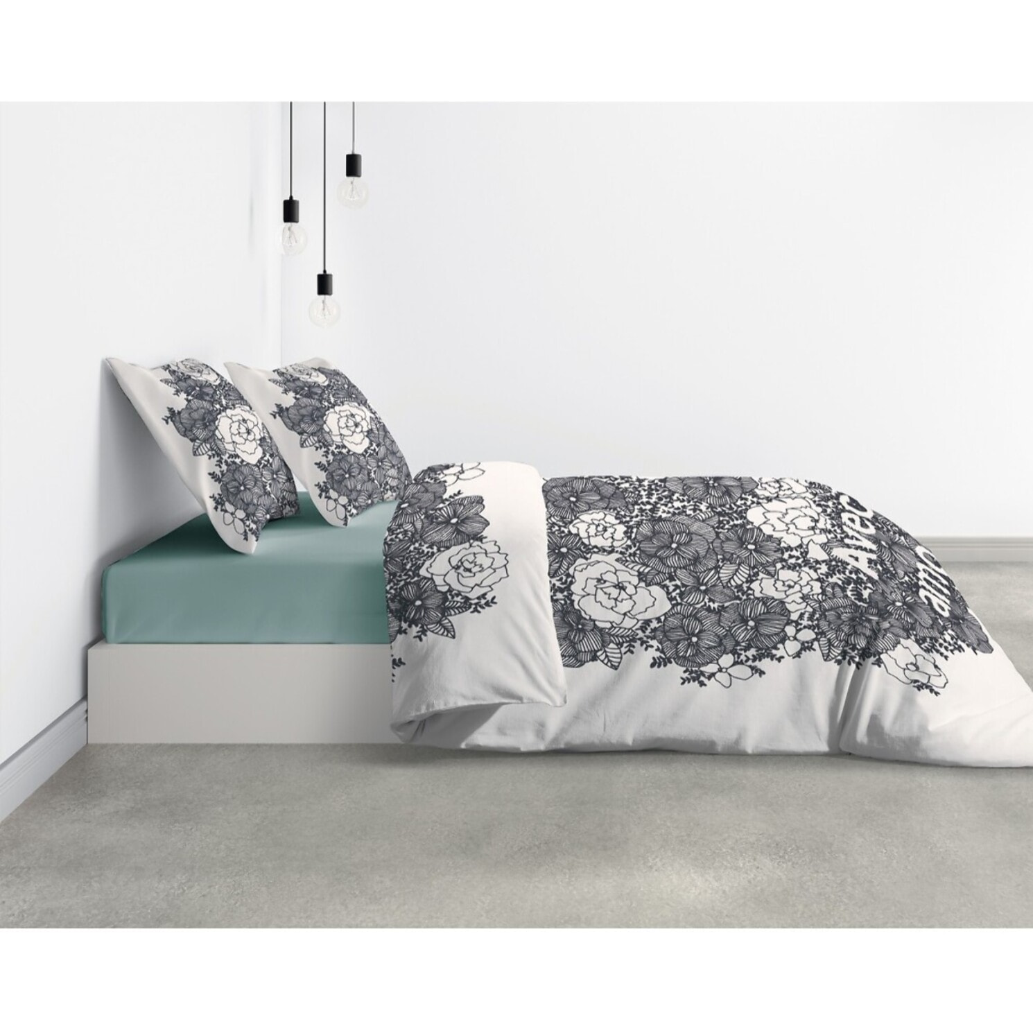 Parure De Couette 3pcs avec Taies oreiller 100% Coton Bio 47 Fils/cm2- Avec Amour