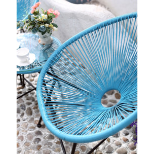 Salon de jardin 2 fauteuils ronds et table basse bleu LIO