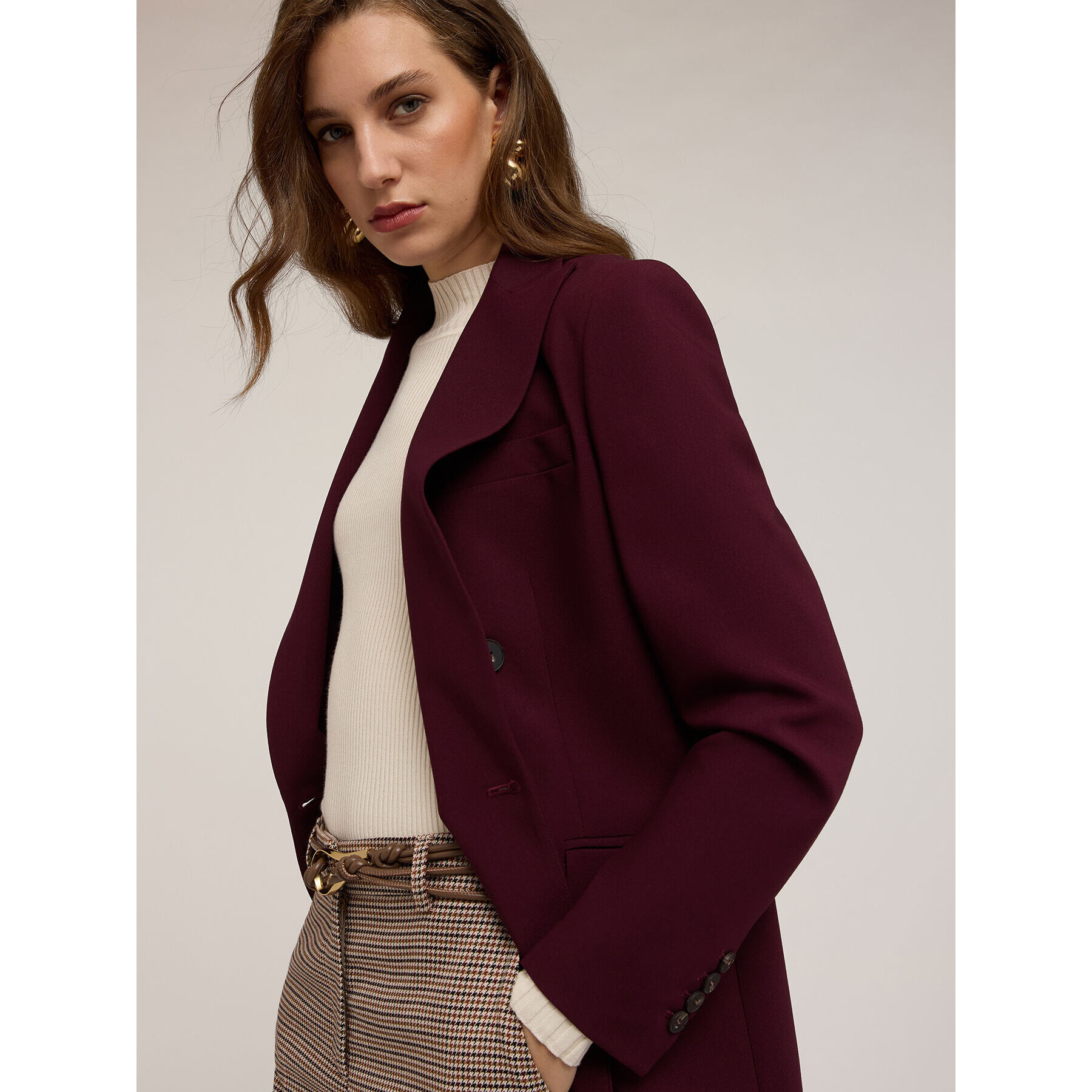 Motivi - Blazer cruzado de poliviscosa - Burgundy