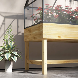 Mini carré potager bois serre acier polycarbonate sur pieds