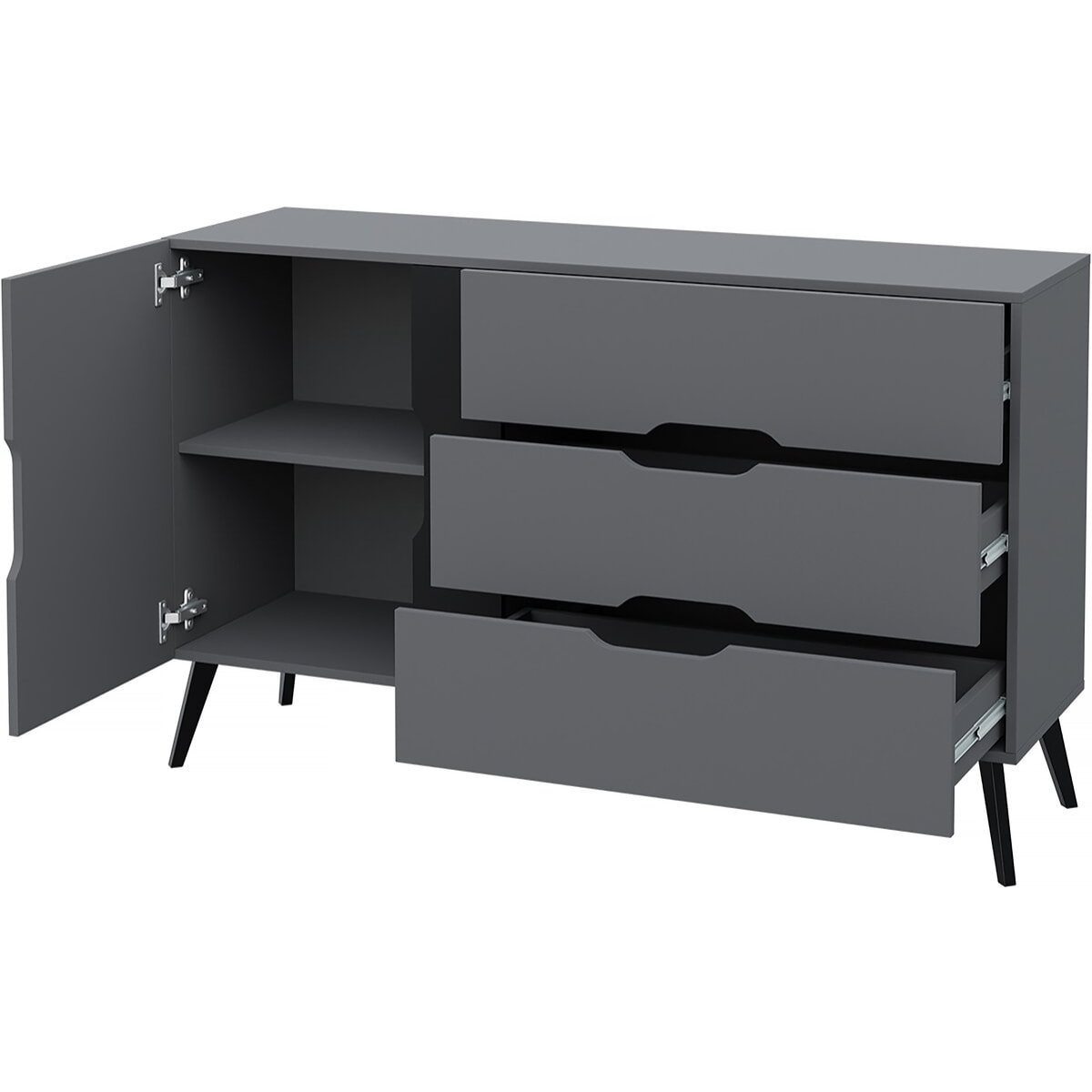 Buffet "Dazel" - 138 x 42 x 85 cm - Gris/Noir