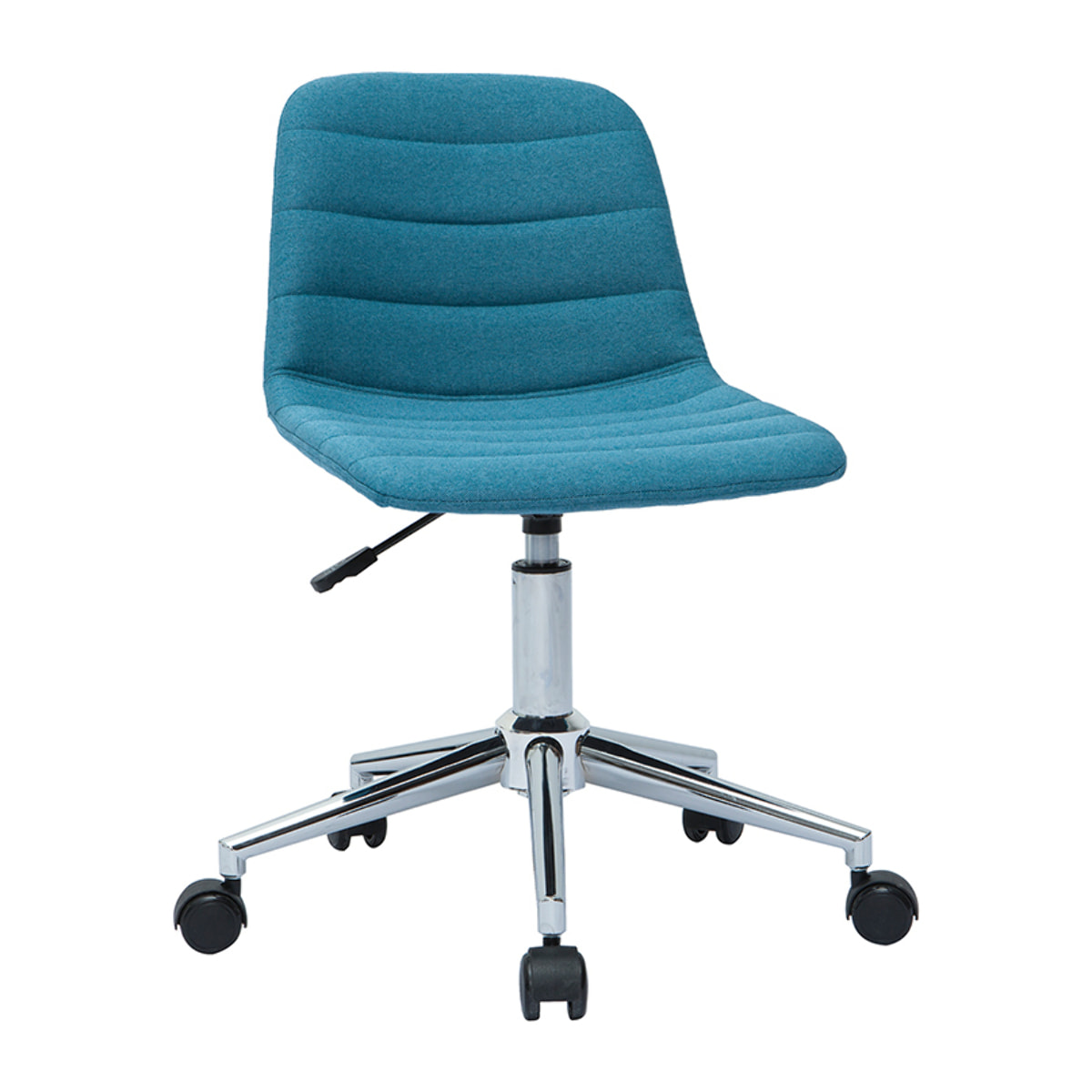 Chaise de bureau à roulettes design en tissu bleu canard et acier chromé SAURY