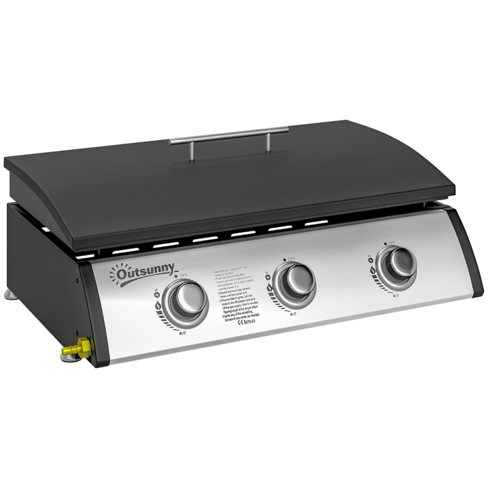 Plancha gaz avec couvercle - 3 brûleurs total 7,5 kW - surface cuisson 61 x 35,5 cm - détendeur tuyau inclus