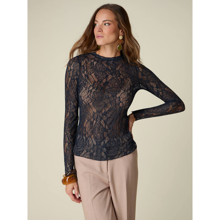 Oltre - T-shirt in pizzo see-through - Blu