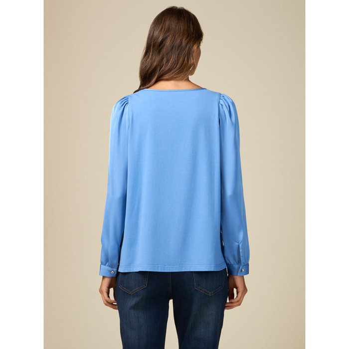 Oltre - Blusa bimateria de mangas largas - Light - blue