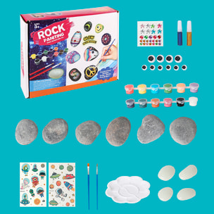 Kit creativo de pintura para piedras, con efecto de brillo en la oscuridad. Incluye pinceles, 12 pinturas, pegatinas, ojos saltones y polvos decorativos.