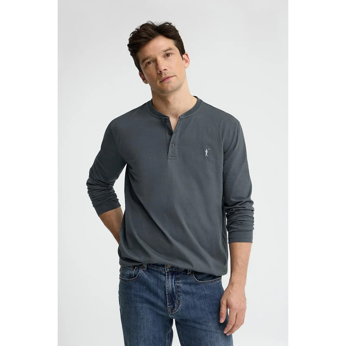 Maglietta grigio pietra con colletto alto e ricamo Rigby Go