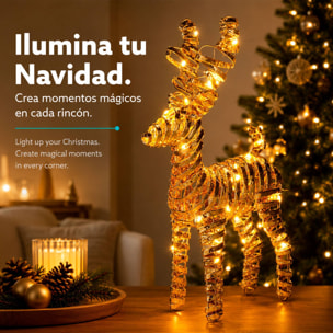 Reno navideño led dorado con 30 microled blanco cálido, con temporizador 24x9x37 cm