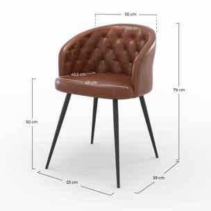Chaise en cuir de buffle marron et pieds en métal noir - Anatole