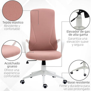 Silla de Oficina Giratoria Altura Ajustable Silla de Escritorio Ergonómica con Reposabrazos Función de Inclinación y Respaldo Alto para Salón Dormitorio 62x56x110-119,5 cm Rosa