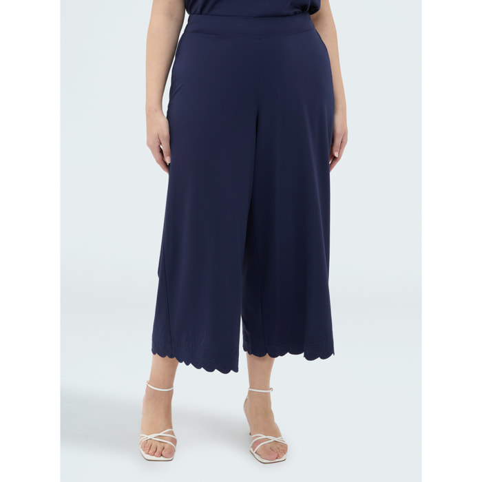 Fiorella Rubino - Pantalones cropped con dobladillo bordado - Azul