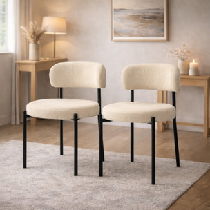 Lot de 2 chaises – Tissu bouclé – Design moderne