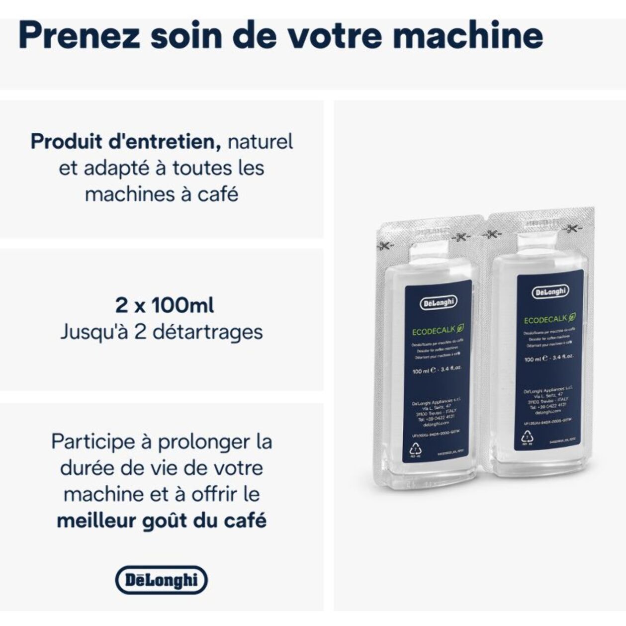 Détartrant DELONGHI DLSC200 ECODECALK 2 x 100 ML pour machine à café