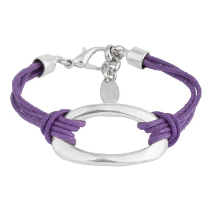 Pulsera morado y plata central zamak