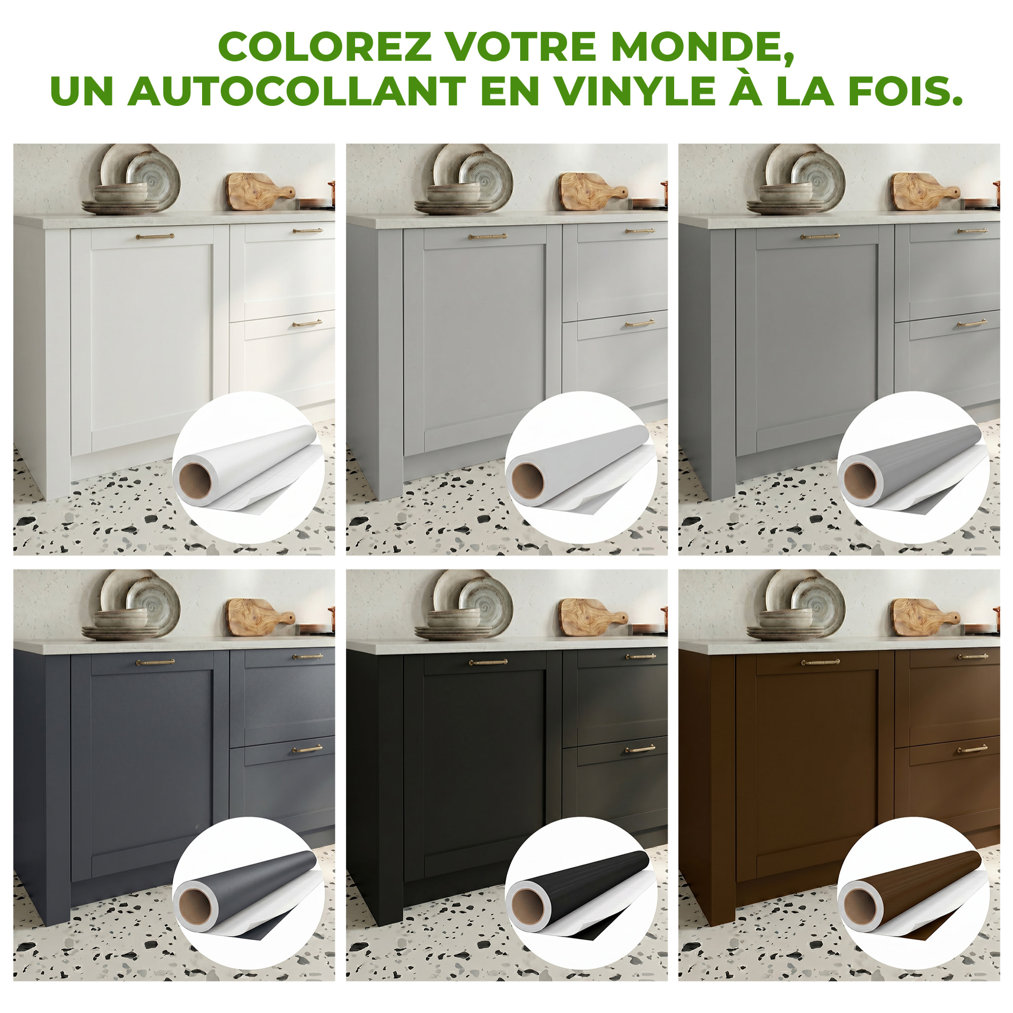 Rouleau adhésif décoratif Vinyle au Mètre - Vert pomme - Sticker Lavable Imperméable Mur Cuisine Meubles