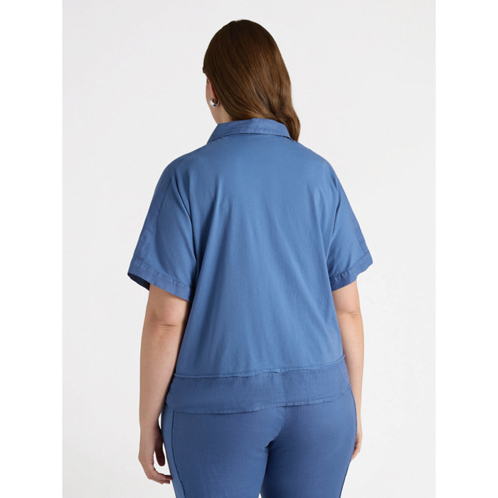 Fiorella Rubino - Camicia in lino con nodo al fondo - Blu
