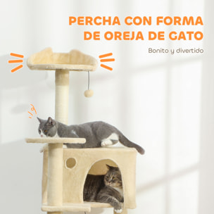 Árbol Rascador para Gatos, Árbol para Gatos 180 cm, Torre Escalador con Múltiples Plataformas, Cama, 2 Cuevas, Hamaca, Escalera, Postes de Sisal, Bolas para Jugar, Beige