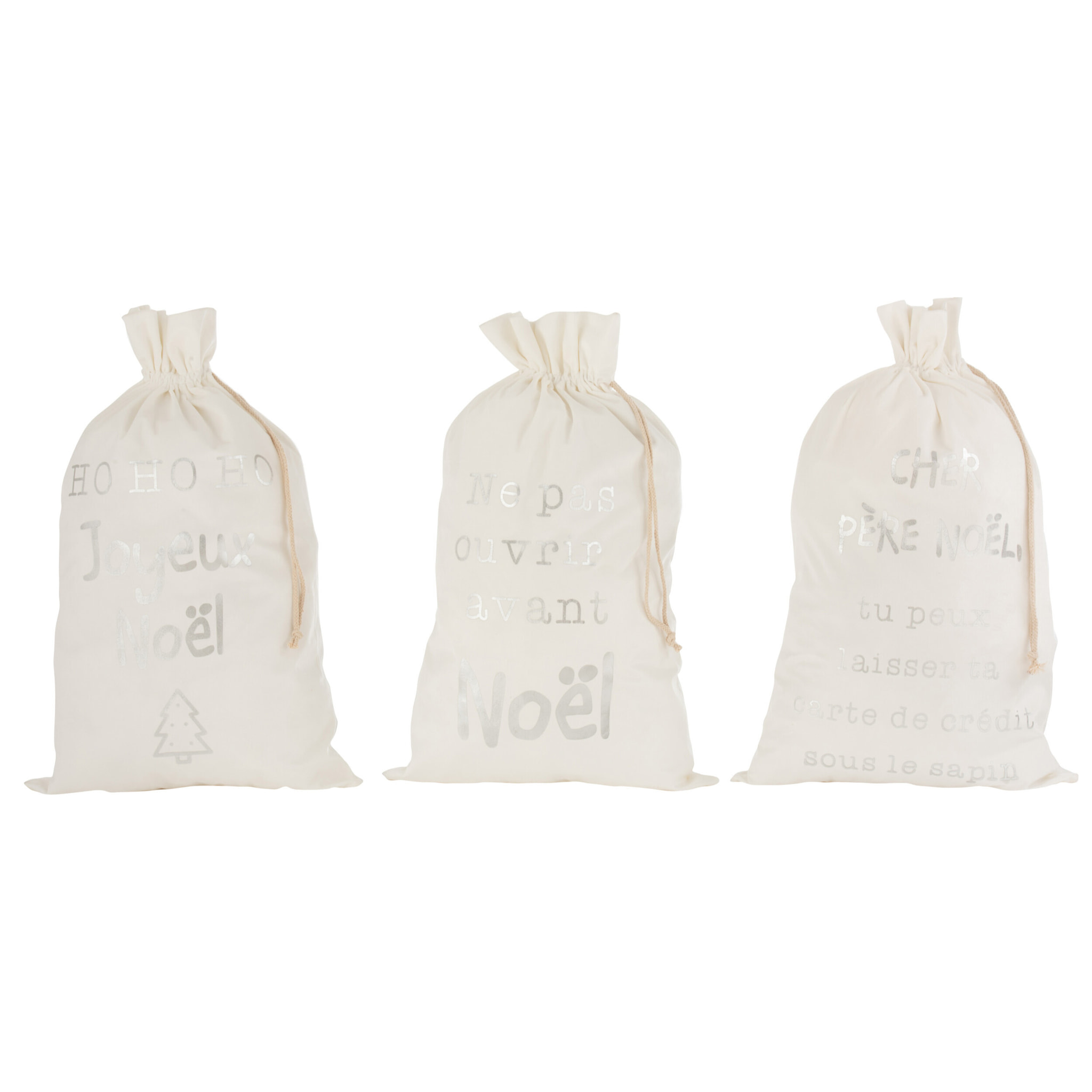 J-Line sac de Noël Français - textile - blanc - large - 3 pcs